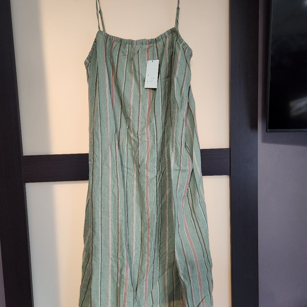 Women's Easy Linen Tank Dress - A New Day™ Green Striped XXL w/ pockets! nwt